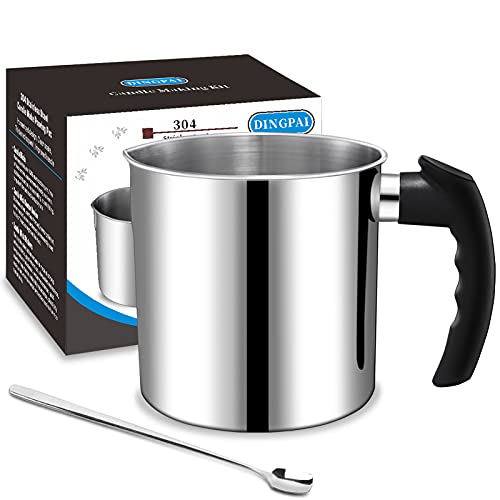 DINGPAI Candle Making Pouring Pot, DINGPAI 44oz Double Boiler Wax Melting Pot, 1pc Spoon, 304 Stainless Steel Candle Making Pitcher, Silver Color with Heat-Resistant Handle and Dripless Pouring Spout Design - Image 1