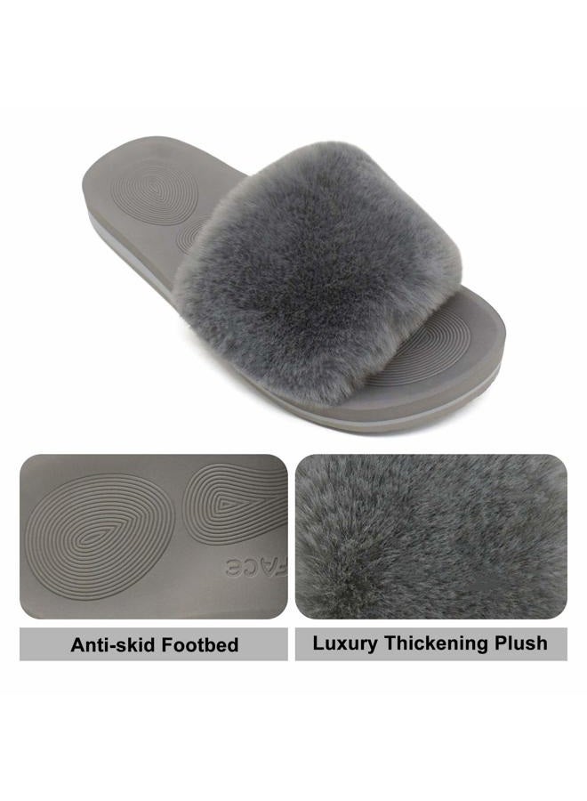 COFACE Womens Slippers with Arch Support Comfy Open Toe Fuzzy Woman House Shoes Plantar Fasciitis Orthotic Ladies Slippers Indoor, Grey, 8 - Image 4