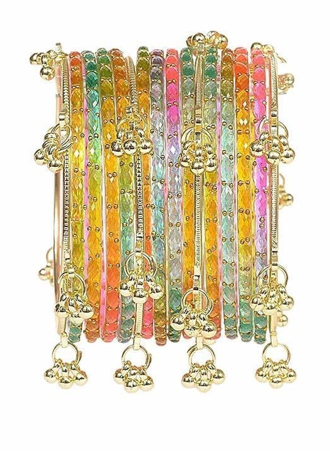 BANGLESKART Kashmiri Ghungroo glass Bangles set Viral Raindrop Multi Set for Women and Girls Set of 16 Pcs Light Multi Color - Image 1