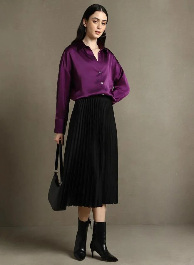 دينيس لينغو Purple Satin Relaxed Fit Casual Shirt by Styli