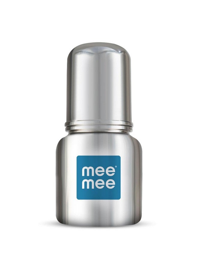 مي مي زجاجة رضاعة من الفولاذ للأطفال سعة 120 مل | زجاجة حليب للأطفال مع صمام متقدم مضاد للمغص، خالية من مادة البيسفينول أ، حلمة سيليكون ناعمة، رقبة واسعة للأطفال/الرضع/المواليد الجدد من عمر 0 إلى 2 سنة - Image 1