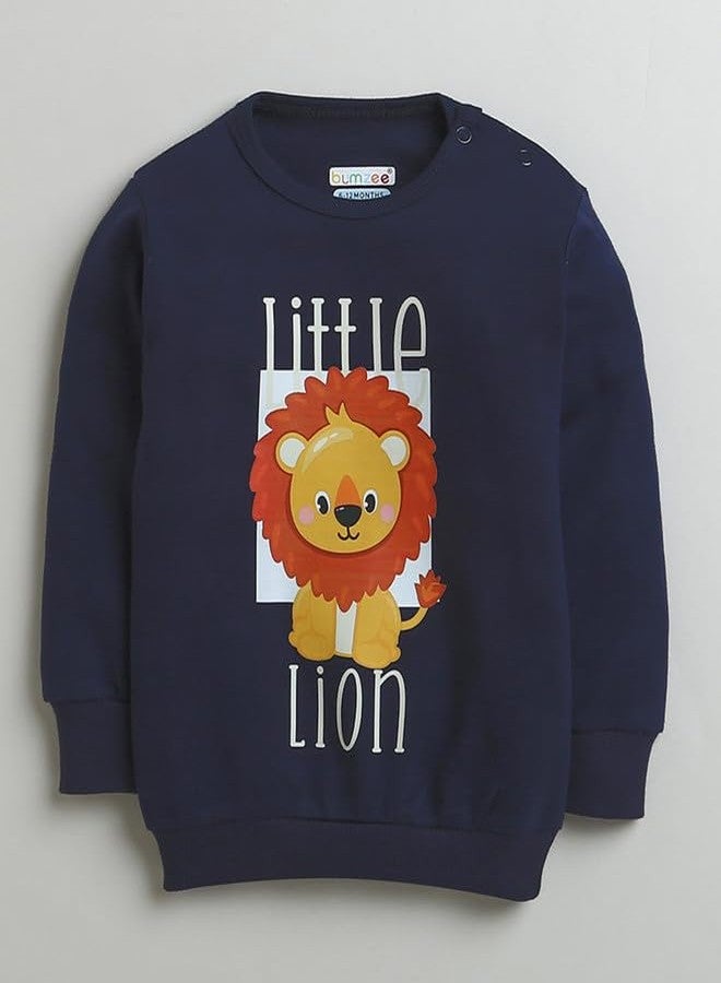 BUMZEE طقم ملابس رياضية للأولاد من BUMZEE باللون الكحلي، مكون من سويت شيرت وبنطال رياضي بأكمام طويلة من القطن، مناسب للأعمار من 6 إلى 12 شهرًا (Peb9995C-nbl) - Image 2