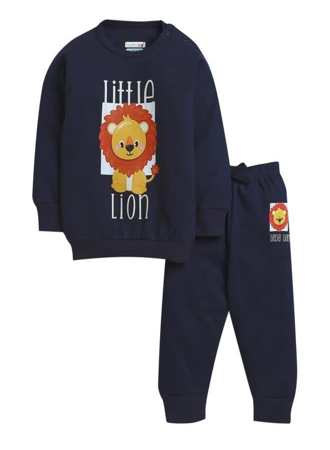 BUMZEE طقم ملابس رياضية للأولاد من BUMZEE باللون الكحلي، مكون من سويت شيرت وبنطال رياضي بأكمام طويلة من القطن، مناسب للأعمار من 6 إلى 12 شهرًا (Peb9995C-nbl) - Image 1