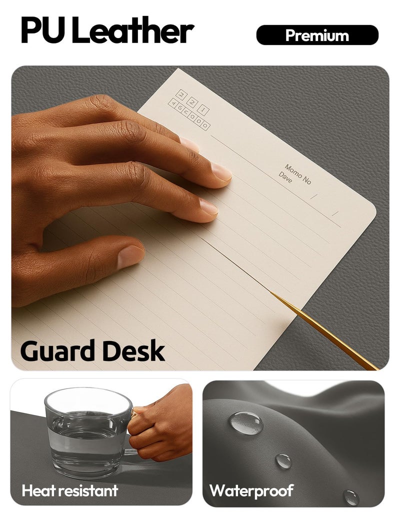 YSAGi Leather Desk Protector, Office Mat, Large Mouse Mat, Non-Slip PU Leather Blotter, Laptop Pad, Waterproof Writing Pad for Office and Home (Dark Grey, 31.5" x 15.8") - Image 3
