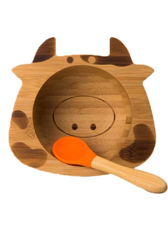 Baby Bucket - Baby Toddler Infant Feeding Bamboo Stay Put Suction Bowl + Spoon Tether Great Baby Gift Set(Orange) - Image 1