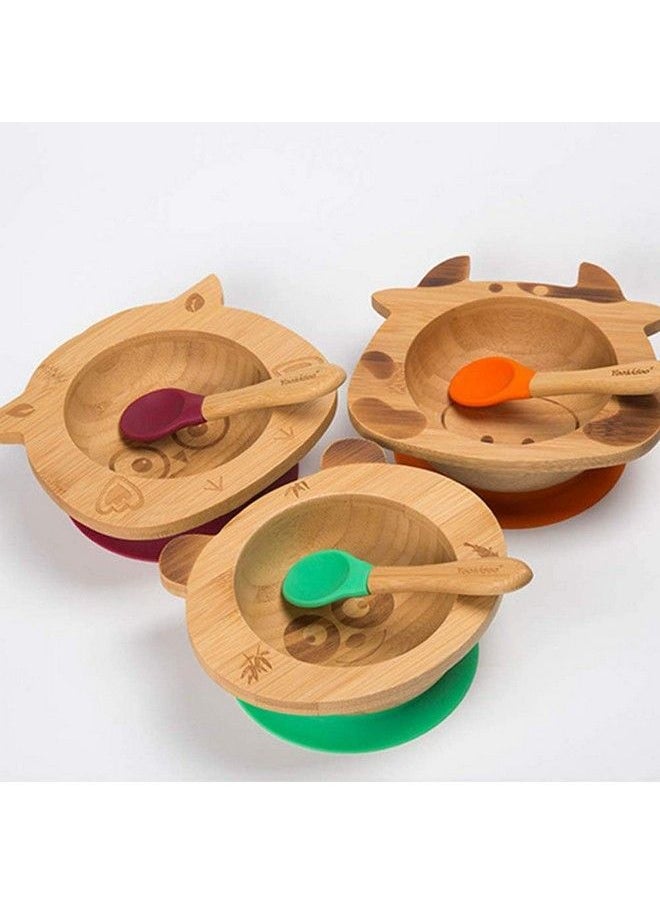 Baby Bucket - Baby Toddler Infant Feeding Bamboo Stay Put Suction Bowl + Spoon Tether Great Baby Gift Set(Orange) - Image 1
