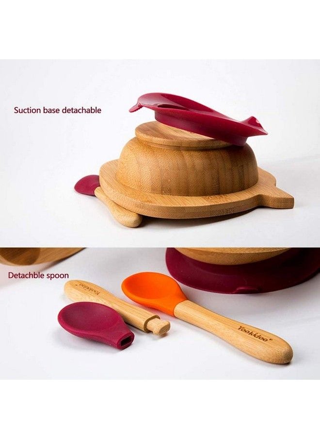 Baby Bucket - Baby Toddler Infant Feeding Bamboo Stay Put Suction Bowl + Spoon Tether Great Baby Gift Set(Orange) - Image 1