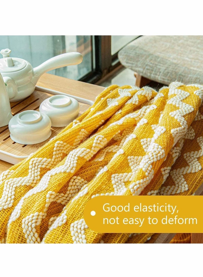 Y&D Acrylic Knitted Throw Blanket, Lightweight and Soft Decorative Woven Blanket with Tassels for Bed, Sofa, 51 x 67 Inches, Mustard Yellow Wave - Image 2