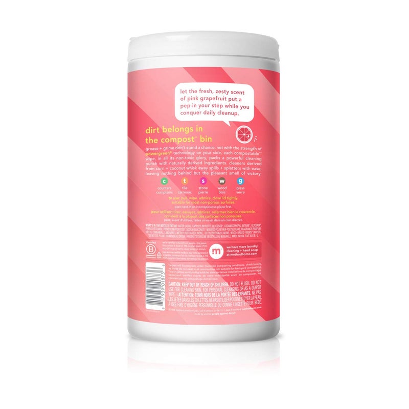 Method All-Purpose Cleaning Wipes, Pink Grapefruit, Multi-Surface, Compostable, 70 Count (Pack of 1) - Image 2