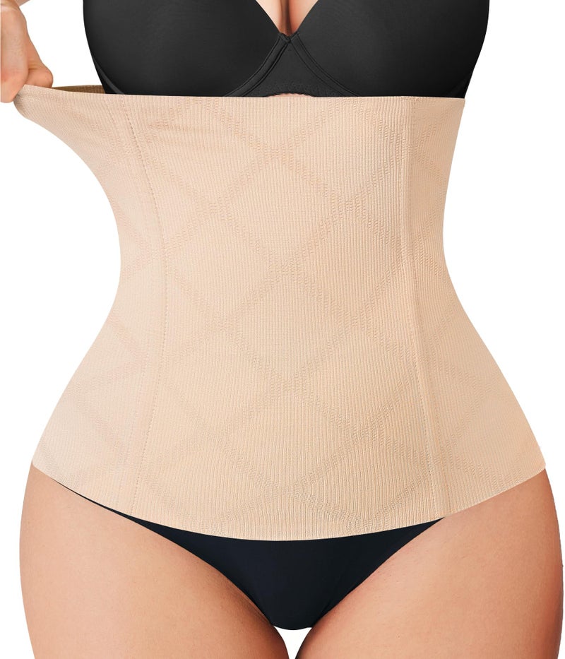 Nebility Womens' Waist Trainer Tummy Control Waist Cincher Slim Body Shaper (Beige Without Hook, M) - Image 1