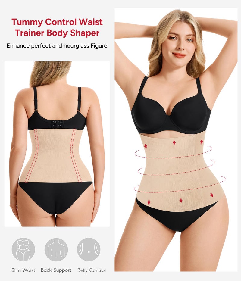 Nebility Womens' Waist Trainer Tummy Control Waist Cincher Slim Body Shaper (Beige Without Hook, M) - Image 3