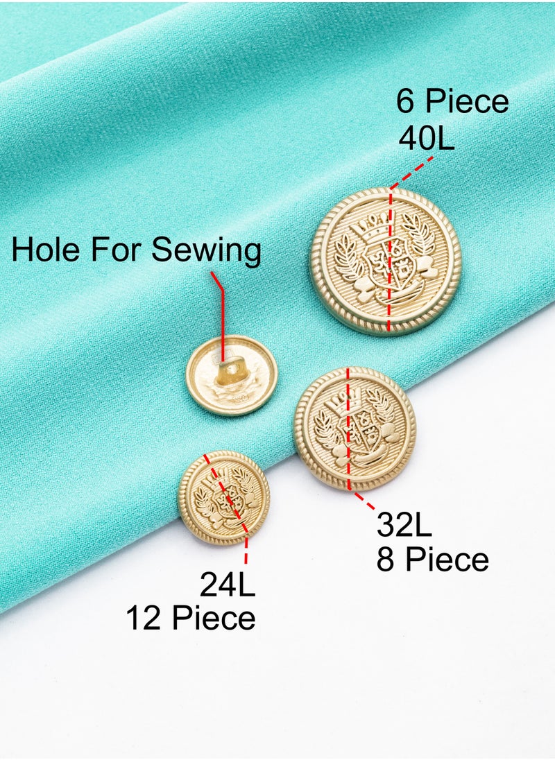 Generic - 26-Piece Metal Button Set with Crown and Laurel Design, Gold - Image 1