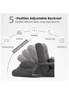 TAPIT Floor Sofa with Back Support and Armrest 5 Reclining Poistion Adjustable Floor Chair Folding Gaming Recliner Chair Floor Lounge Chair with Cushion for Gaming Reading (B-Light Gray)  - Image 2