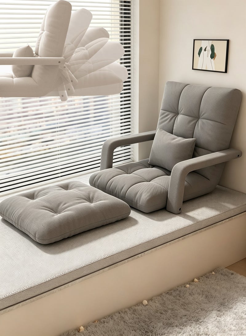 TAPIT Floor Sofa with Back Support and Armrest 5 Reclining Poistion Adjustable Floor Chair Folding Gaming Recliner Chair Floor Lounge Chair with Cushion for Gaming Reading (B-Light Gray) - Image 1