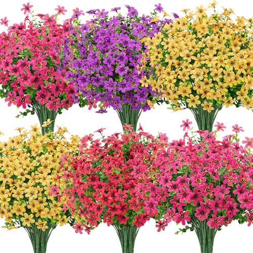 Bassion 20 Bundles Artificial Flowers for Outdoors Decorations UV Resistant Faux Plants Fake Silk Flowers for Outside Daisy Hanging Planters Window Box Front Door Porch Patio Yard Home Decor - Image 1