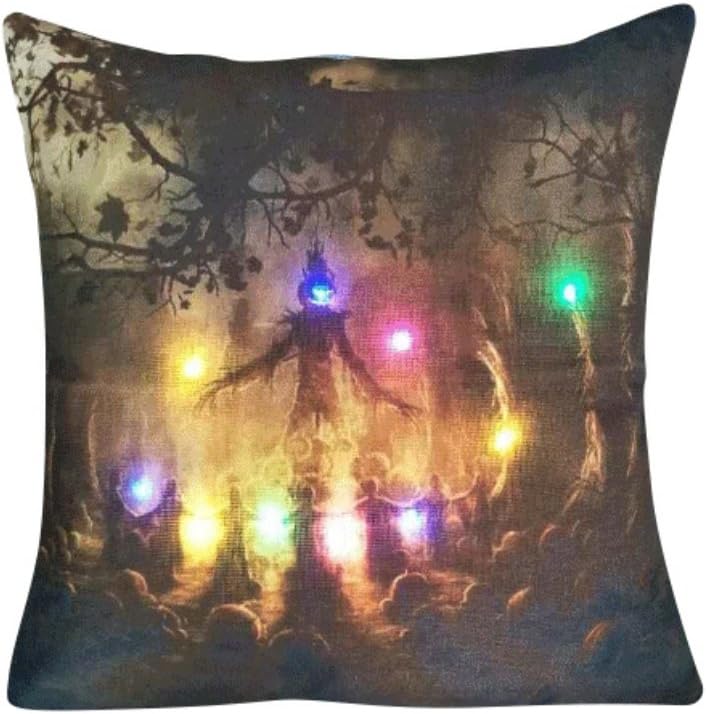 woobles Decorative Cushion Cases Throw Pillow Covers 18x18 Inch 45x45 cm for Sofa Bedroom Soft Solid Decorative Led Light Pillow Cases Halloween Pumpkin Witch - Image 1