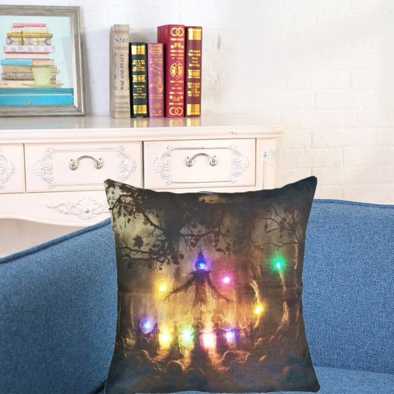 woobles Decorative Cushion Cases Throw Pillow Covers 18x18 Inch 45x45 cm for Sofa Bedroom Soft Solid Decorative Led Light Pillow Cases Halloween Pumpkin Witch - Image 2