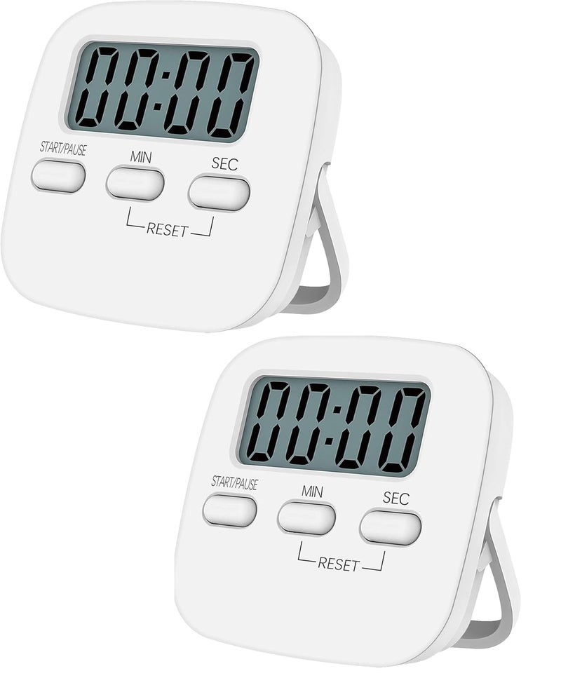 Baskety Digital Kitchen Timer Magnetic Countdown Stopwatch Timer with Loud Alarm Big Digit Back Stand Hanging Hole Set of 2(Round)
