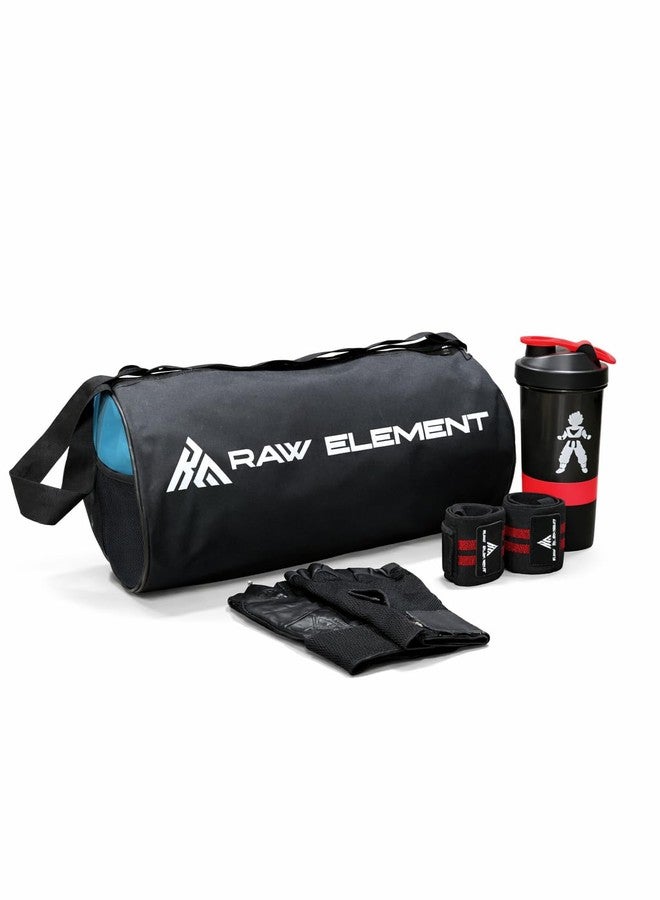Raw Element Gym Gear Set - Gym Duffel Bag, Weightlifting Gloves, Wrist Wraps & 700ml Shaker Bottle | Complete Workout Accessories Kit for Gym, Home Training & Weight Lifting (Black & Blue) - Image 2