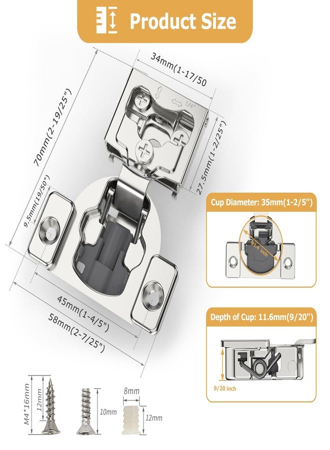 Furniware 2 Pieces 1/4" Small Overlay Concealed Face Frame Hinges, 105° Open Angle 4 Level Soft Close Screw On Compact Cabinet Hinge,for Face Frame Door, Soft Close On/Off Switch, Self Closing - Image 4