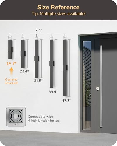 EDISHINE 2 Pack LED Outdoor Wall Lights Dimmable 3000K 4000K 5000K 157 Modern Black Outdoor Wall Sconce IP65 Waterproof Linear Exterior Wall Light for Entrance Hallway Garage Porch - Image 3