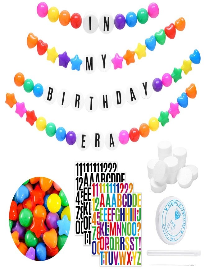 Heopeis DIY Giant Friendship Bracelet Birthday Banner in My Birthday Era Banner Famous Singer Customizable Banner Garland Decor Foam Circles Ball Plastic Balls Stars DIY Supplies(Bright Colors) - Image 1