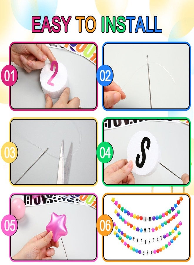 Heopeis DIY Giant Friendship Bracelet Birthday Banner in My Birthday Era Banner Famous Singer Customizable Banner Garland Decor Foam Circles Ball Plastic Balls Stars DIY Supplies(Bright Colors) - Image 4