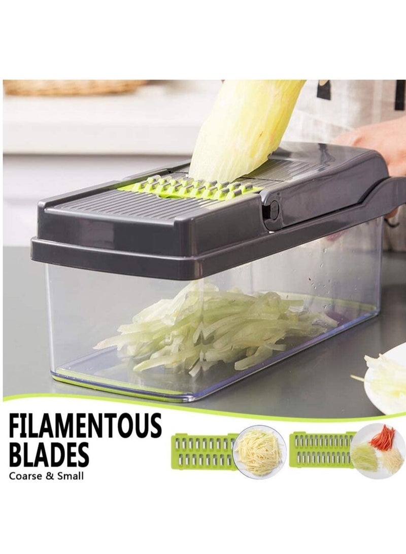 إلترازون Vegetable Chopper Mandoline Slicer Cutter Chopper and Grater 11 in 1 Interchangeable Blades with Colander Basket and Container - Image 4