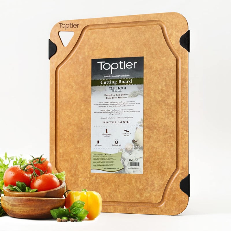 Cutting Board Toptier Wood Fiber Cutting Board for Kitchen NonSlip Kitchen Wooden Chopping Board Reversible EcoFriendly Natural Wood Fiber Large Cutting Board 175 x 13inch Natural Slate
