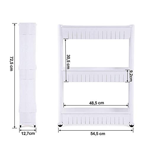 FLIPZON Slim Rolling Storage Rack – 3-Tiered Shelf Plastic Slide-Out Organizer | Space-Saving, Multipurpose | for Kitchen, Bathroom, Laundry, Pantry & Utility Storage | Floor Standing | White - Image 2