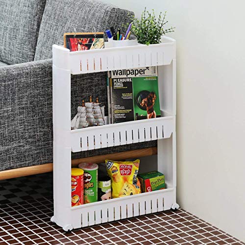 FLIPZON Slim Rolling Storage Rack – 3-Tiered Shelf Plastic Slide-Out Organizer | Space-Saving, Multipurpose | for Kitchen, Bathroom, Laundry, Pantry & Utility Storage | Floor Standing | White - Image 1