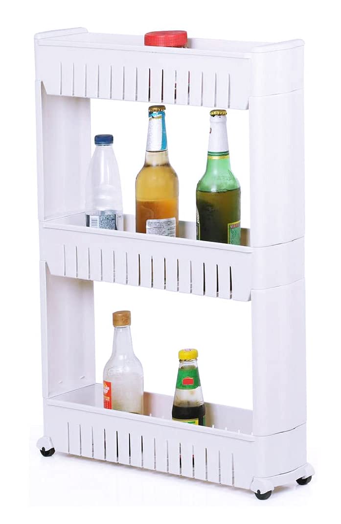 FLIPZON Slim Rolling Storage Rack – 3-Tiered Shelf Plastic Slide-Out Organizer | Space-Saving, Multipurpose | for Kitchen, Bathroom, Laundry, Pantry & Utility Storage | Floor Standing | White - Image 3