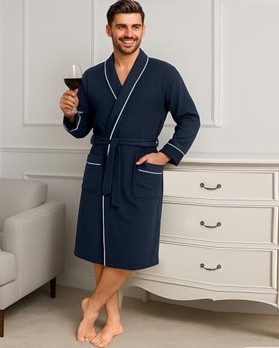 NY Threads Men's Robe Cotton Blend Knit Bathrobe, X-Large, Navy - Image 5
