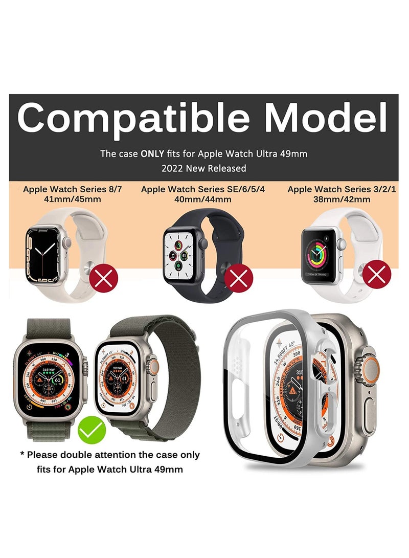 Case Compatible with Apple Watch Ultra 49mm Tempered Glass Screen Protector, Ultra-Thin Hard PC Shockproof All-Around Bumper Shell Protective Cover for iWatch Ultra 49mm-Silver - Image 2