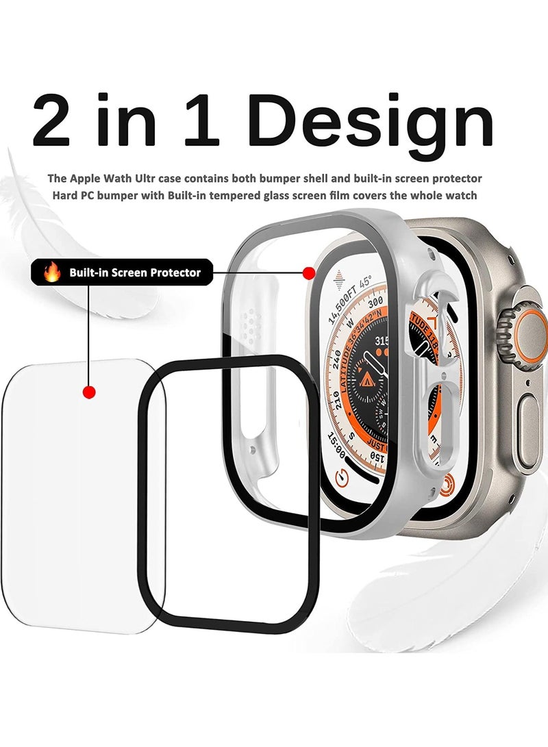 Case Compatible with Apple Watch Ultra 49mm Tempered Glass Screen Protector, Ultra-Thin Hard PC Shockproof All-Around Bumper Shell Protective Cover for iWatch Ultra 49mm-Silver - Image 3
