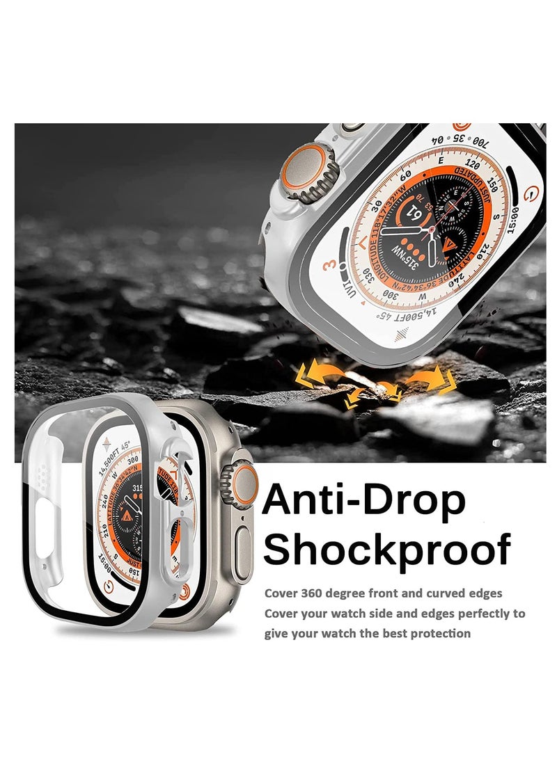Case Compatible with Apple Watch Ultra 49mm Tempered Glass Screen Protector, Ultra-Thin Hard PC Shockproof All-Around Bumper Shell Protective Cover for iWatch Ultra 49mm-Silver - Image 4