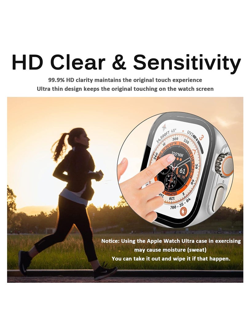 Case Compatible with Apple Watch Ultra 49mm Tempered Glass Screen Protector, Ultra-Thin Hard PC Shockproof All-Around Bumper Shell Protective Cover for iWatch Ultra 49mm-Silver - Image 5