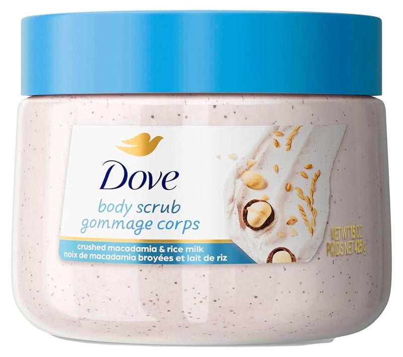 Dove Macadamia  Rice Milk Body Scrub Exfoliates and Deeply Nourishes for Smooth Radiant Skin 15oz