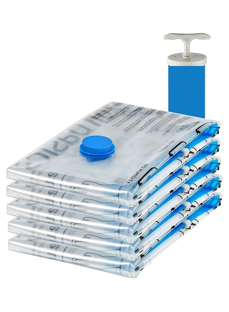 Space Vacuum Storage Bags with Zipper, Airtight Valve and Hand Pump, 5-Pack, Space Saver storage bags, Medium 70CM x 50CM, Clear - Image 1