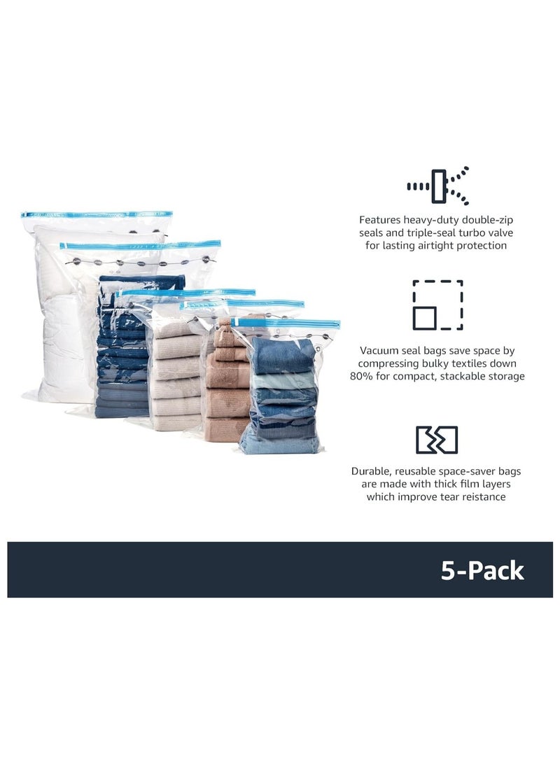 Space Vacuum Storage Bags with Zipper, Airtight Valve and Hand Pump, 5-Pack, Space Saver storage bags, Medium 70CM x 50CM, Clear - Image 4