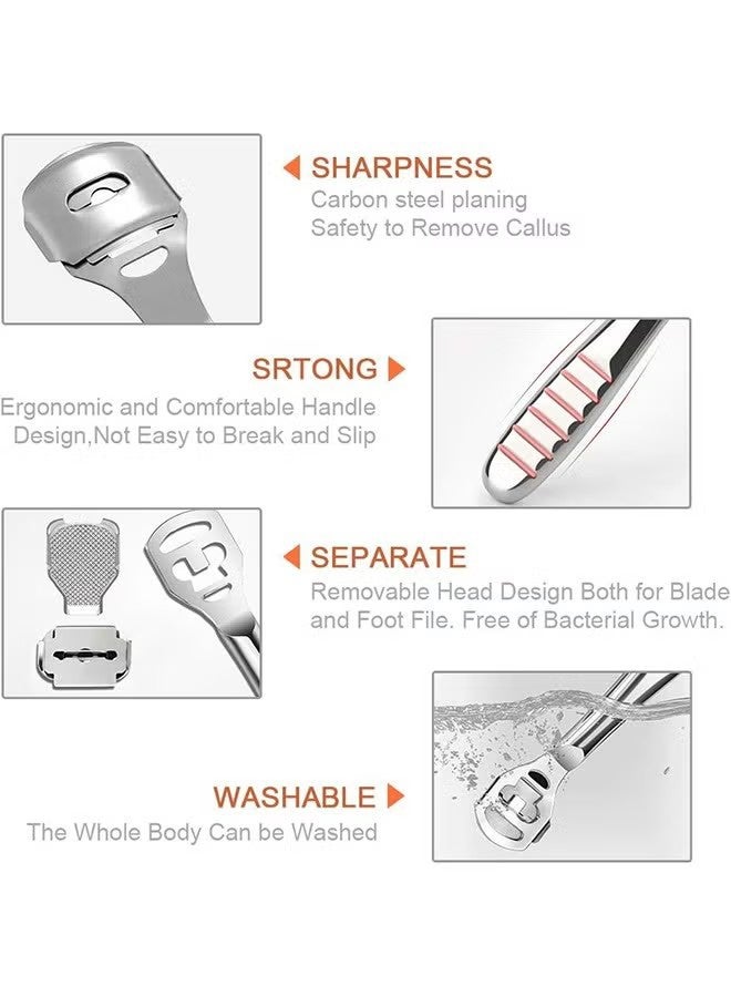 YJ Foot Scraper Stainless Steel Files Care Pedicure Dead Hard Skin Remover Tool With Blades For Wet And Dry Feet - Image 3