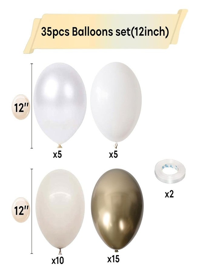 Togvu White and Gold Balloons, 12 Inch White Sand Gold Metallic Latex Balloons, Beige Gold Party Balloons for Boho Birthday Baby Shower Engagement Wedding Anniversary Party Decorations - Image 2