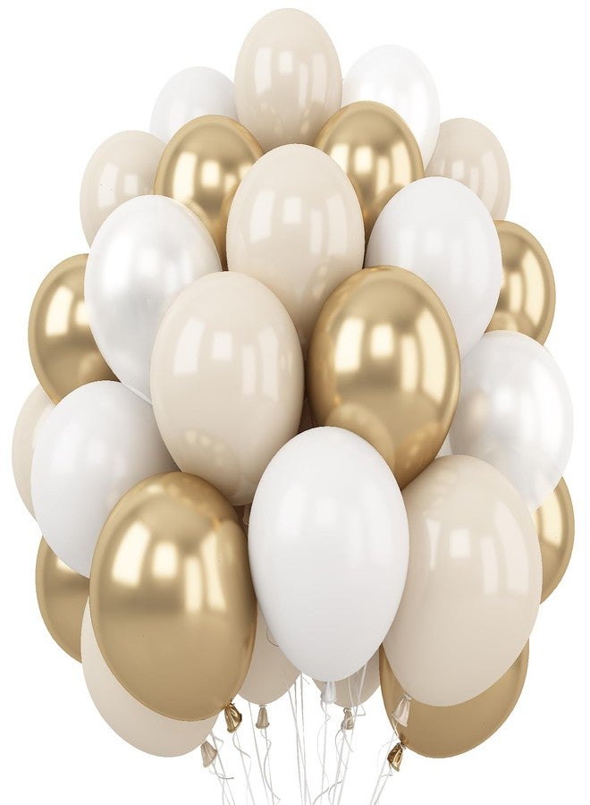 Togvu White and Gold Balloons, 12 Inch White Sand Gold Metallic Latex Balloons, Beige Gold Party Balloons for Boho Birthday Baby Shower Engagement Wedding Anniversary Party Decorations - Image 1