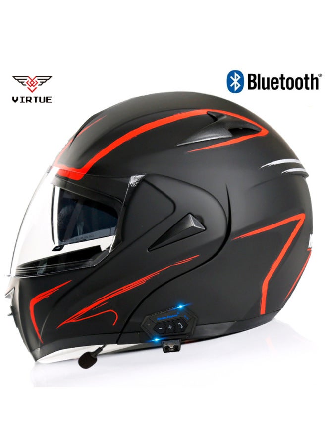 Men's Electric Motorcycle Bluetooth Open-Face Helmet - 3C Certified - Asian Red Lightning with Transparent Mirror