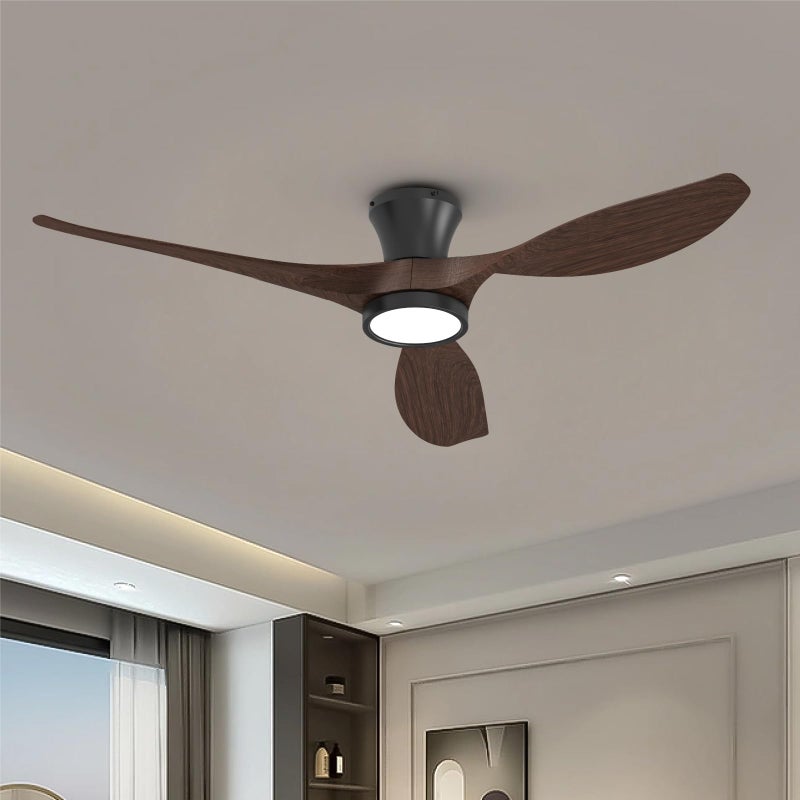 TALOYA 52 Inch Ceiling Fans with Led Lights Remote Control Flush Mount Low Profile for Bedroom Farmhouse Patio Outdoor Living Room Kitchen Dining Room,DC Motor,Reversible,Buzzer ON/Off,Black Walnut - Image 1