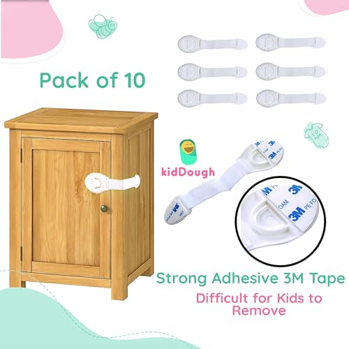 KidDough Furniture Safety Locks for Kids, Child Safety Locks for Drawers, Cabinets, Fridge, Cupboard Lock, Baby Proofing Product, Strong and Adhesive Safety Locks (White, 10 White Locks) - Image 5