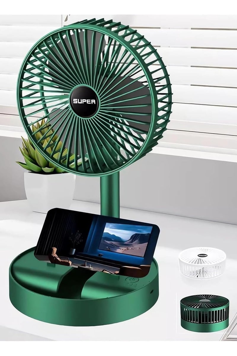 Super Portable Foldable Desk Fan, USB Rechargeable Mini Fan with Powerful Breeze, 3 Speed Modes, Quiet & Travel-Friendly (Green) - Image 1