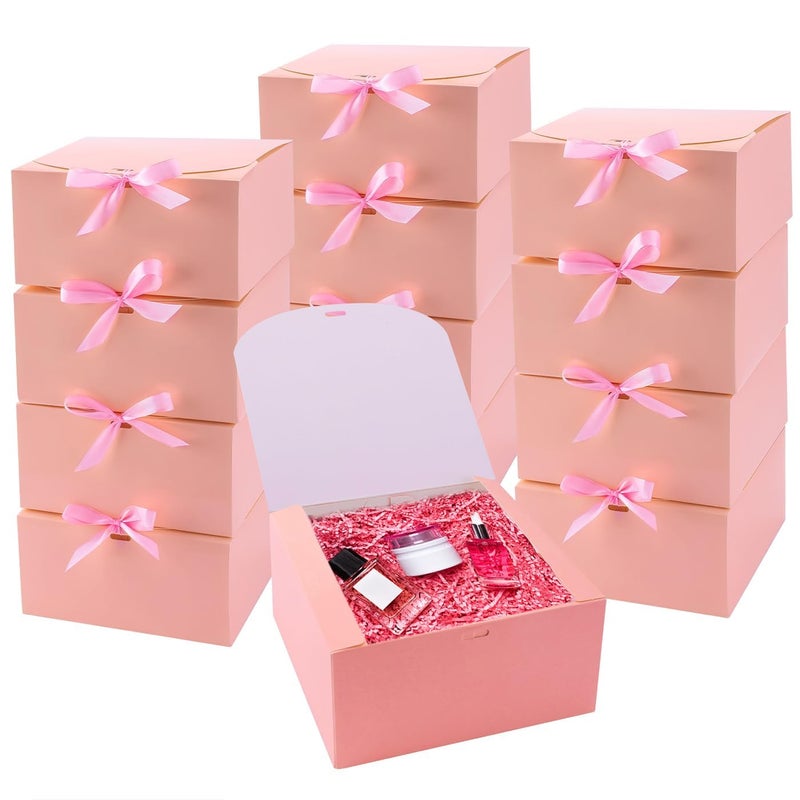 WLUSEAXI 12-Pack Gift Boxes with Lids, Pink with Bow Ribbon, Bridesmaid Proposal Box for Wedding, Christmas, Halloween, Baby Shower - Image 1