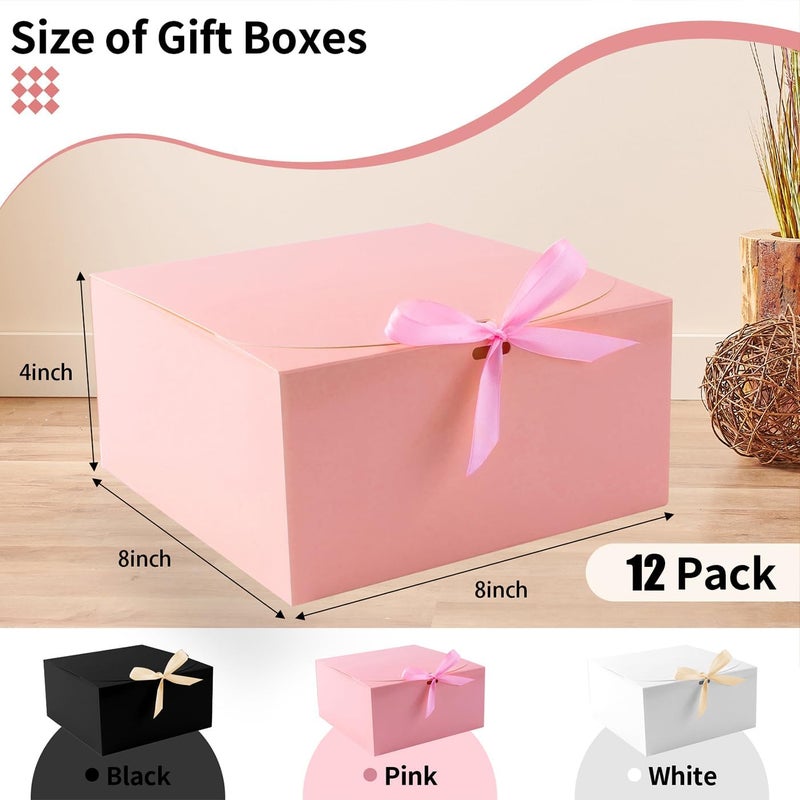 WLUSEAXI 12-Pack Gift Boxes with Lids, Pink with Bow Ribbon, Bridesmaid Proposal Box for Wedding, Christmas, Halloween, Baby Shower - Image 2