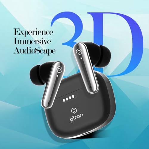 pTron Basspods Tour TWS Earbuds with 3D AudioScape, 45Hrs Playtime, TruTalk AI-ENC Calls, 50ms Low Latency Sync, BT v5.3, Type-C Fast Charging, Voice Asst. & IPX5 Water Resistant (Black) - Image 3